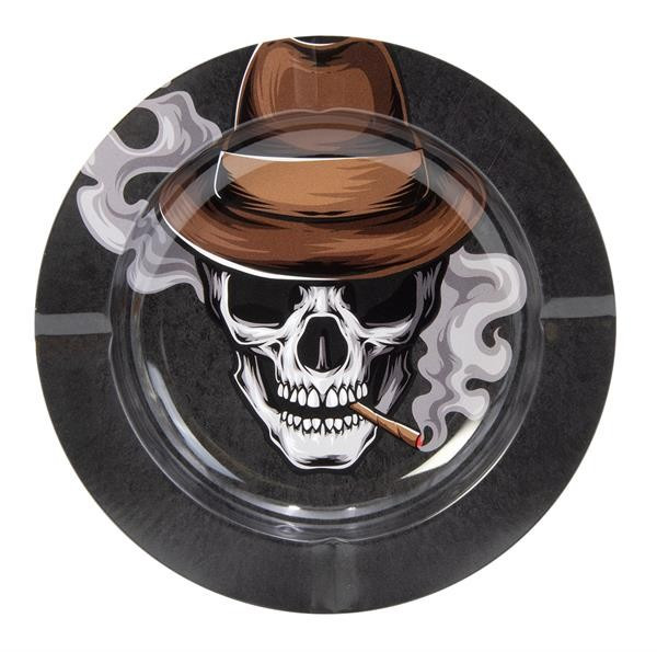 Metall Aschenbecher rund Smoking Skull